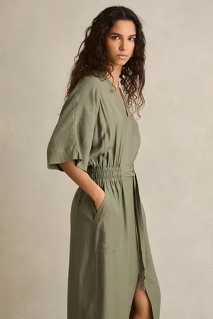 Reiss Cecilia Shirred-Waist Midi Shirt Dress32