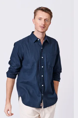 Aubin Blue Grainsby Linen Cotton ShirtX-large