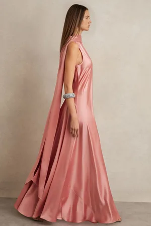 Reiss Fae Satin Cape Maxi Dress38
