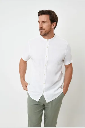 Threadbare Overhemd van linnenmix zonder kraag met korte mouwenSmall