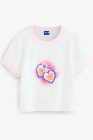 HUGO BOSS Baby Lipstick Graphic Ringer Cropped 100% Cotton T-ShirtX-large