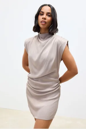 Next High Neck Shoulder Pad Rouched Mini Dress40
