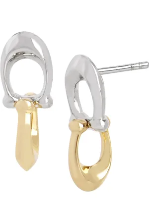 Coach Gold Tone Signature C Double Drop Stud EarringsEén