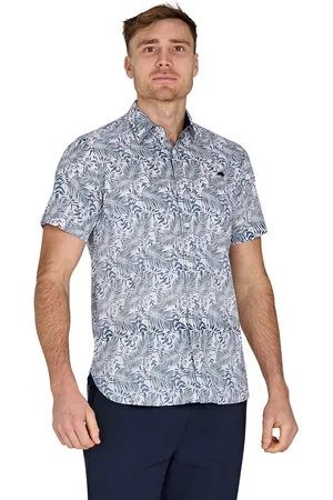 Raging Bull Blue Short Sleeve Large Palm Reverse Print 100% Cotton Poplin Shirt6X-Large