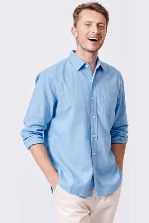 Aubin Blue Grainsby Linen Cotton ShirtLarge