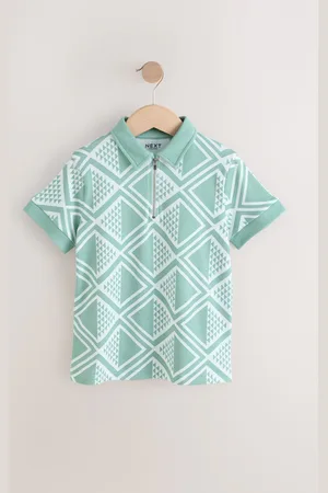Next Geo Zip Neck Short Sleeve 100% Cotton Polo Shirt (3-16yrs)166168cm