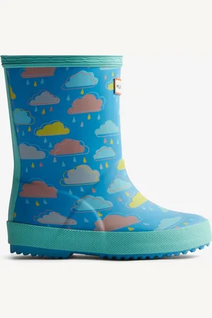 Hunter Kids blauwe First Rain regenlaarzen met wolkenprintuk4eu205