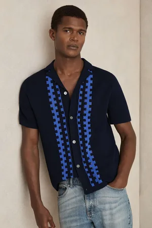 Reiss Addington Geometric Cuban Collar Knit ShirtSmall