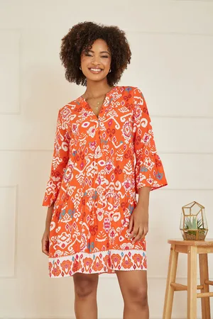 Yumi Ikat Print 3/4 Sleeve Tunic Dress40