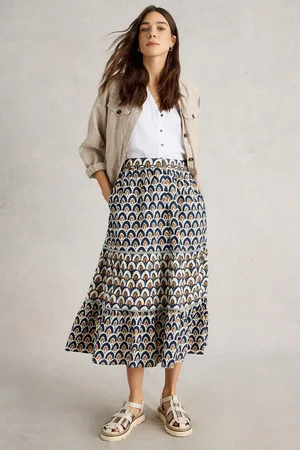White Stuff Ariel Mix Print Midi 100% Organic Cotton Skirt42