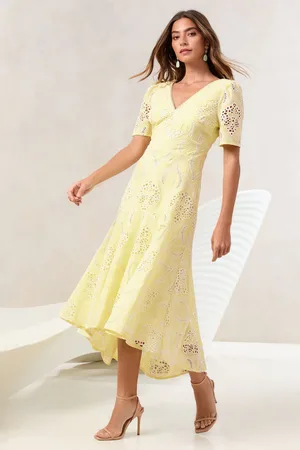 Lipsy London Premium Broderie Lace Short Sleeve V-Neck High Low Midi Dress44