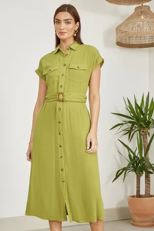 Yumi Viscose Look Midi Shirt Dress With Wooden Belt38