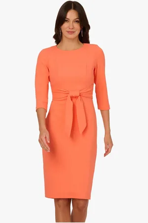 Adrianna Papell Orange Knit Crepe Tie Waist Sheath Dress42