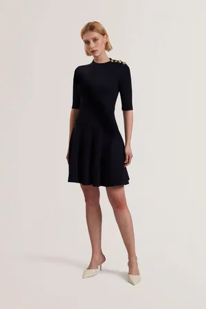 Ted Baker Lilano Ribbed Knit Button Detail Skater Dress36