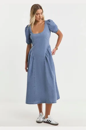 Simply Be Bow Back Puff Sleeve Denim Dress54