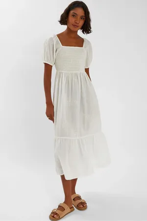 Accessorize Embroidered Puff Sleeve 100% Cotton Midi Dressxsmall