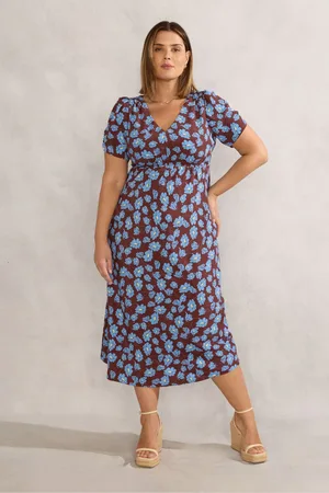 Live Unlimited London Floral Print V-Neck Shirred Dress52