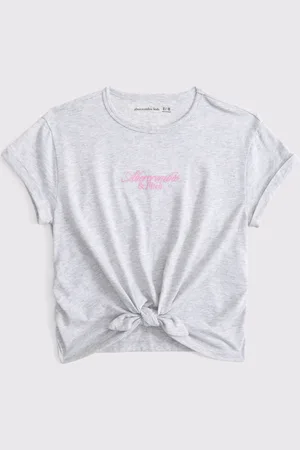 Abercrombie & Fitch Grey Cropped Short Sleeve Logo T-Shirt With Tie Front158164cm
