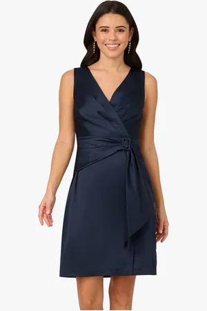 Adrianna Papell Blue Satin Crepe Drape Dress34