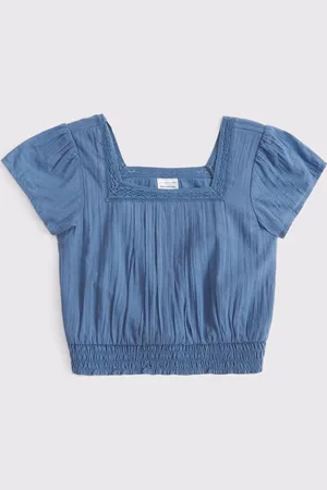 Abercrombie & Fitch White Woven Lace Trim Frill Sleeve Crop Top122128cm