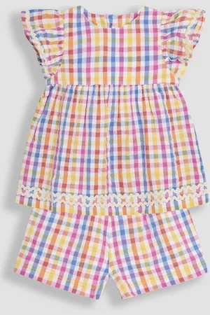 JoJo Maman Bébé 2-Piece Gingham Angel Sleeve Blouse & Shorts Set116122cm
