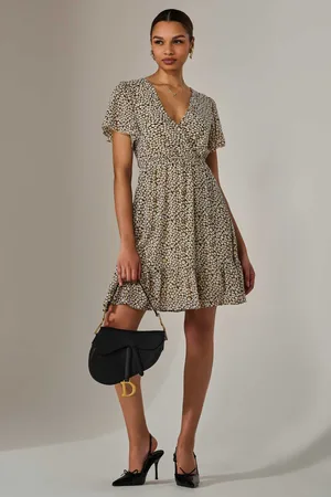 Jolie Moi Chiffon Short Sleeve Tie Waist Mini Dress42