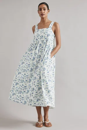 Albaray Blossom Print Linen White Sundress44
