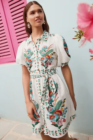 Next Puff Sleeve Tie Waist Mini Shirt Dress38