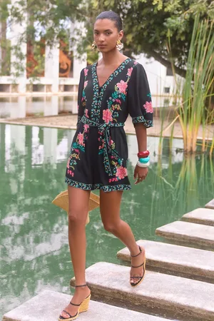 Love & Roses Printed Kimono Sleeve Belted Playsuit40