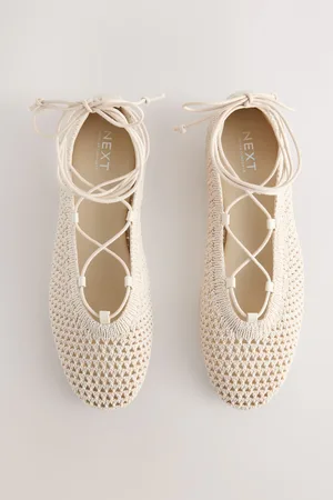 Next Forever Comfort Round Toe Crochet Tie Up Ballerinaseu39