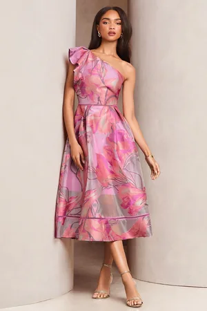 Lipsy London Premium Frill One Shoulder Floral Jacquard Prom Midi Dress44