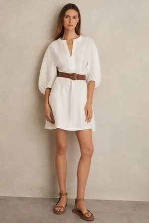 Reiss Romi Linen Balloon-Sleeve Mini Dress40