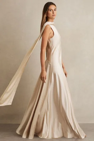 Reiss Fae Satin Cape Maxi Dress40