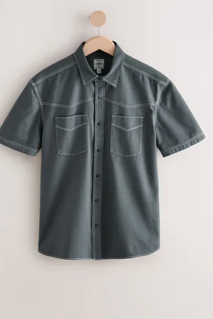 Next Twin Pocket Contrast Stitch Short Sleeve 100% Cotton ShirtX-Small