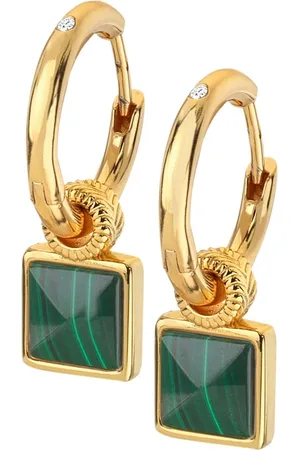 Hot Diamonds X JJ Gold Tone Revive Malachite Square EarringsEén