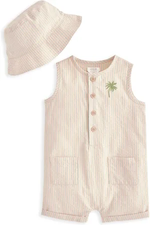 Mamas & Papas Orange Embroidered Stripe Romper and Hat Set8086cm
