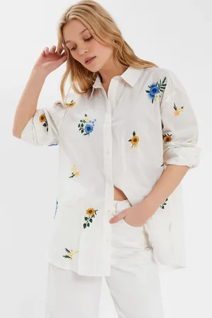 Accessorize Floral Embroidered 100% Cotton Shirtlarge
