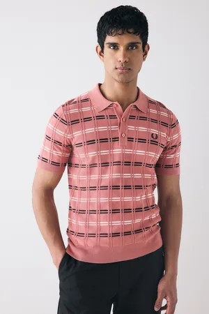 Fred Perry Striped Rib Knitted Polo shirtLarge