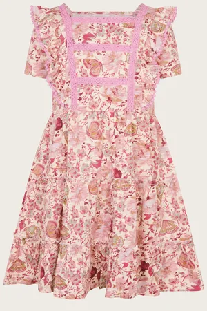 Monsoon Floral Butterfly Print Short Sleeve 100% Cotton Jersey Dress152158cm