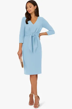 Adrianna Papell Blue Tie V-Neck Knit Crepe Dress38