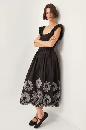 Monsoon Ella Frill Floral Embroidered Midi DressX-large