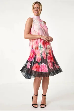 Roman Petite Floral Print Halter Pleat Dress42