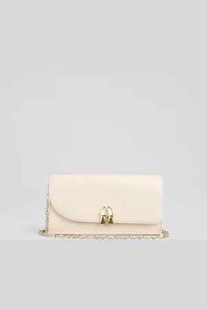 LK Bennett Florence Nappa Leather Curve Flap Clutch Bageen