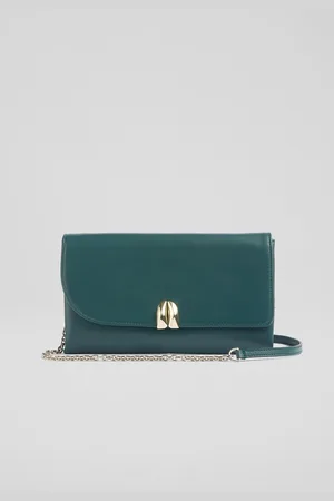 LK Bennett Aria Nappa Leather Curve Flap Wide Clutch Bageen