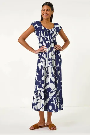 Roman Shadow Floral Print Tie Tiered Dress38