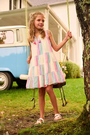 Hatley Neon Stripes Layered Tiered White Dress116122cm