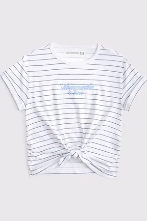 Abercrombie & Fitch Cropped Short Sleeve Logo White T-Shirt With Tie Front158164cm