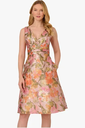 Adrianna Papell Pink Floral Jacquard Midi Dress44