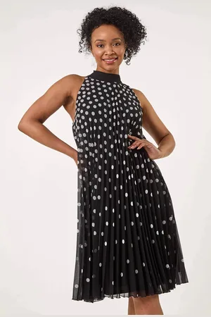 Roman Petite Spot Print Halter Pleat Dress40