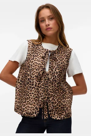 VERO MODA Quilted Tie Front Leopard Print GiletL 12